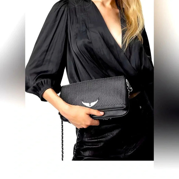 Zadig & Voltaire Rock Plumetis Noir Studded Bag - Picture 1 of 11
